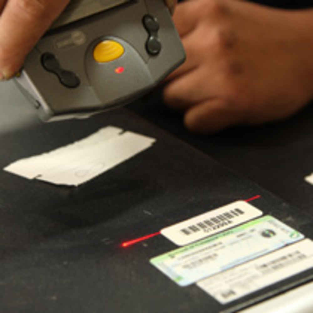 A bar code being scanned