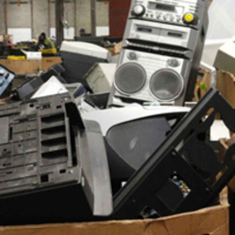 a box of electronics for recycling